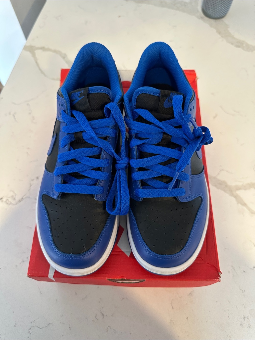 Nike Kids Blue and Black Low-Top Sneakers with Royal Laces